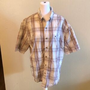 Carhartt Beige and Red Plaid Button Down Shirt